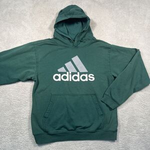 Y2K Adidas Hoodie Sweatshirt Youth Large 14/16 Green Vintage Faded‎ Distressed